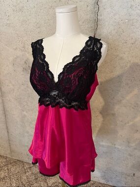 Y2K Satin Lace Lingerie Set Cami & Shorts Romantic Coquette Size XL